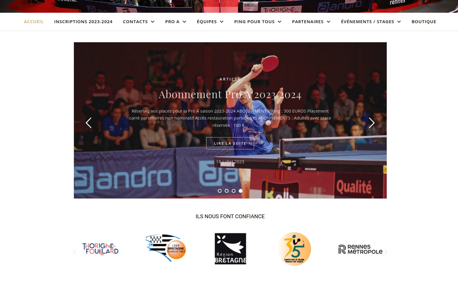 Site Internet du club de tennis de table de Thorigné Fouillard